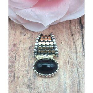 Premier Designs Silver & Gold Two Tone Pendant Black Center 1.25" Chain or Beads